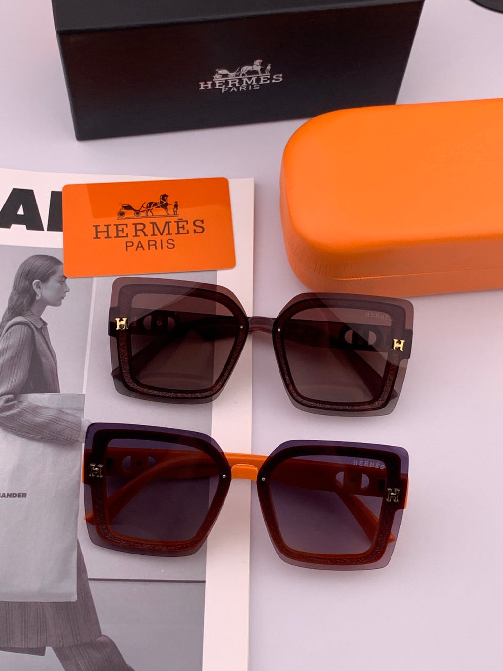 Hermès H8998 Square Gold Lens Sunglasses for Men & Women - detail image 5