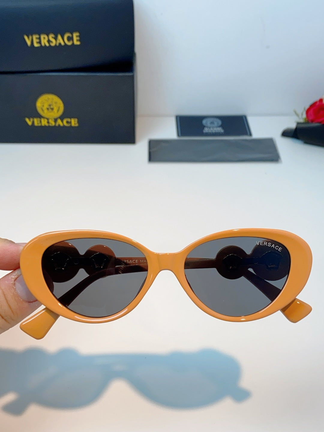 Versace Cat-Eye Orange Lens Sunglasses for Men & Women - detail image 3