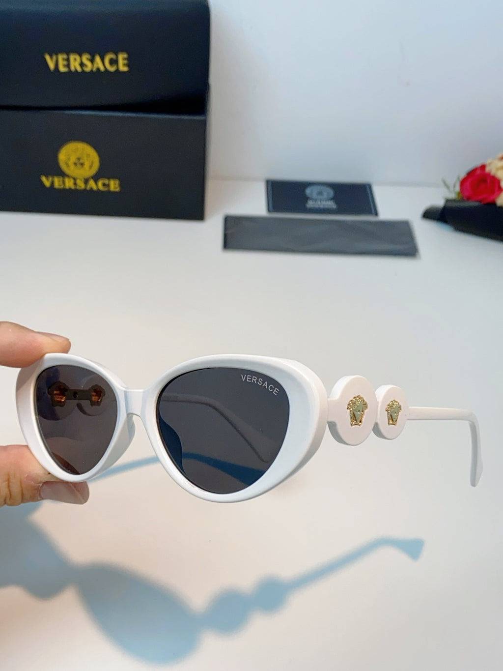 Versace Cat-Eye Gray Lens Sunglasses for Men & Women - detail image 6