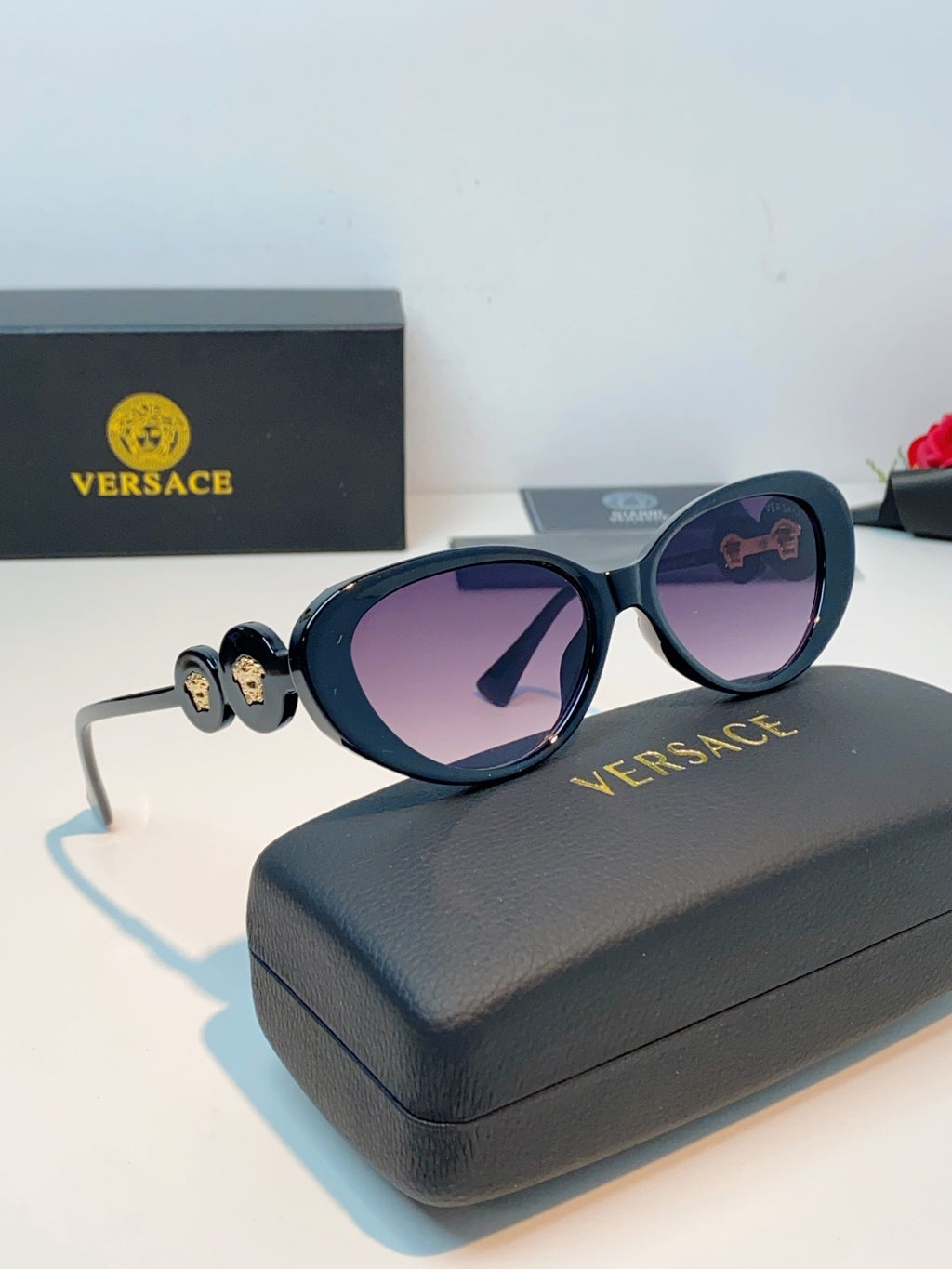 Versace Cat-Eye Black Lens Sunglasses for Men & Women - detail image 10