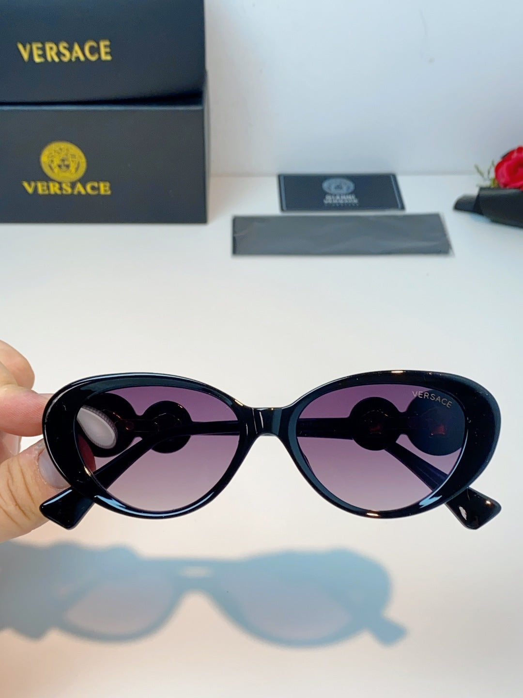 Versace Cat-Eye Black Lens Sunglasses for Men & Women - detail image 4