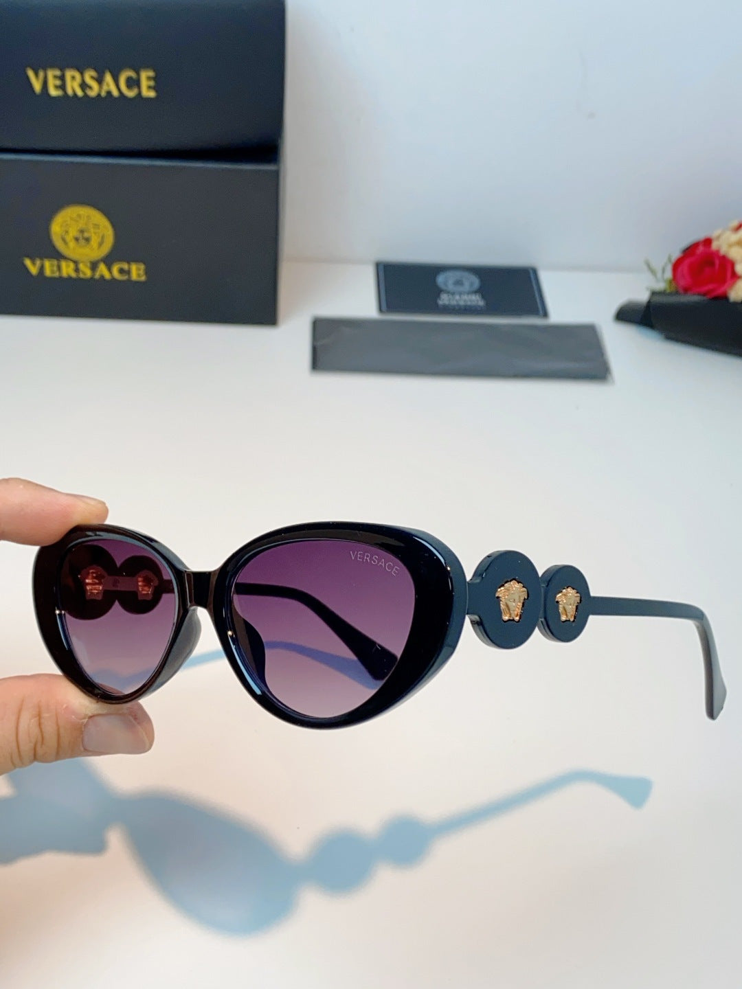 Versace Cat-Eye Black Lens Sunglasses for Men & Women - detail image 6