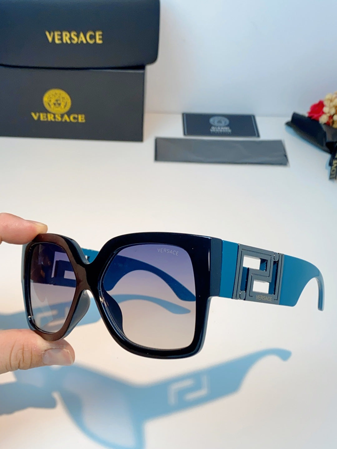 Versace Metal Square Blue Lens Sunglasses for Men & Women - 372481 - detail image 6