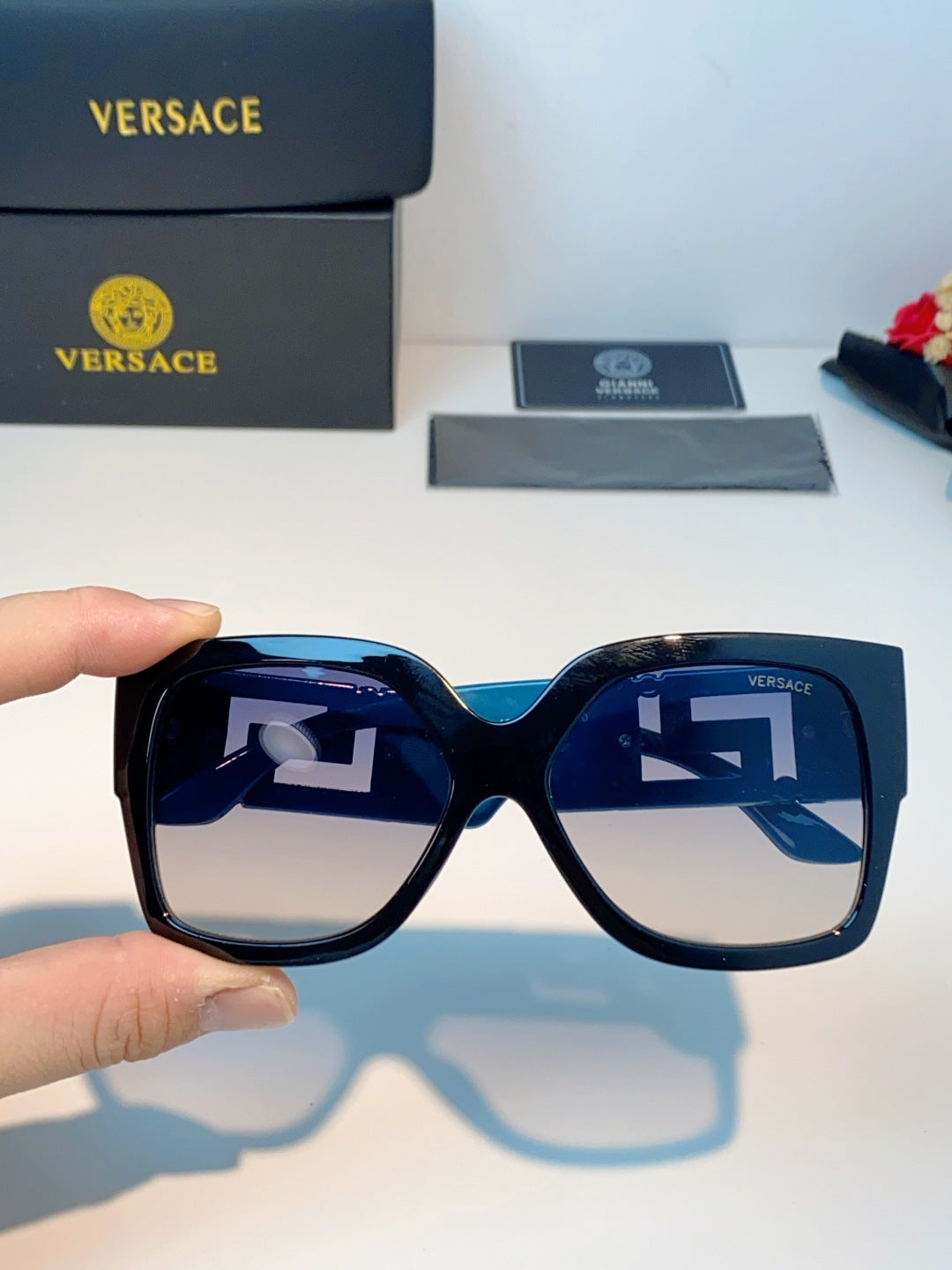 Versace Metal Square Blue Lens Sunglasses for Men & Women - 372481 - detail image 4