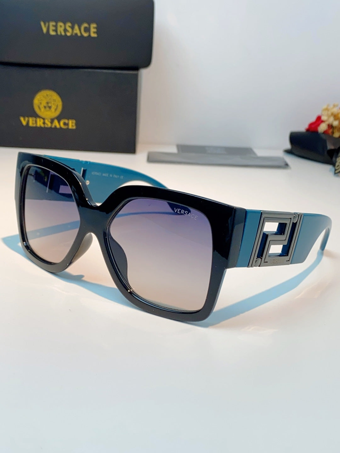 Versace Metal Square Blue Lens Sunglasses for Men & Women - 372481