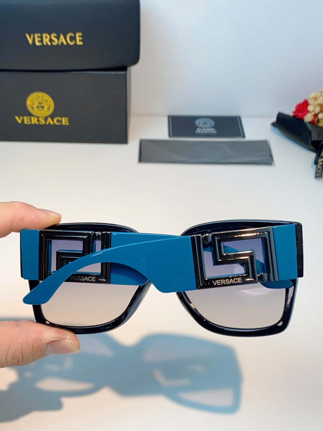 Versace Metal Square Blue Lens Sunglasses for Men & Women - 372481 - detail image 5