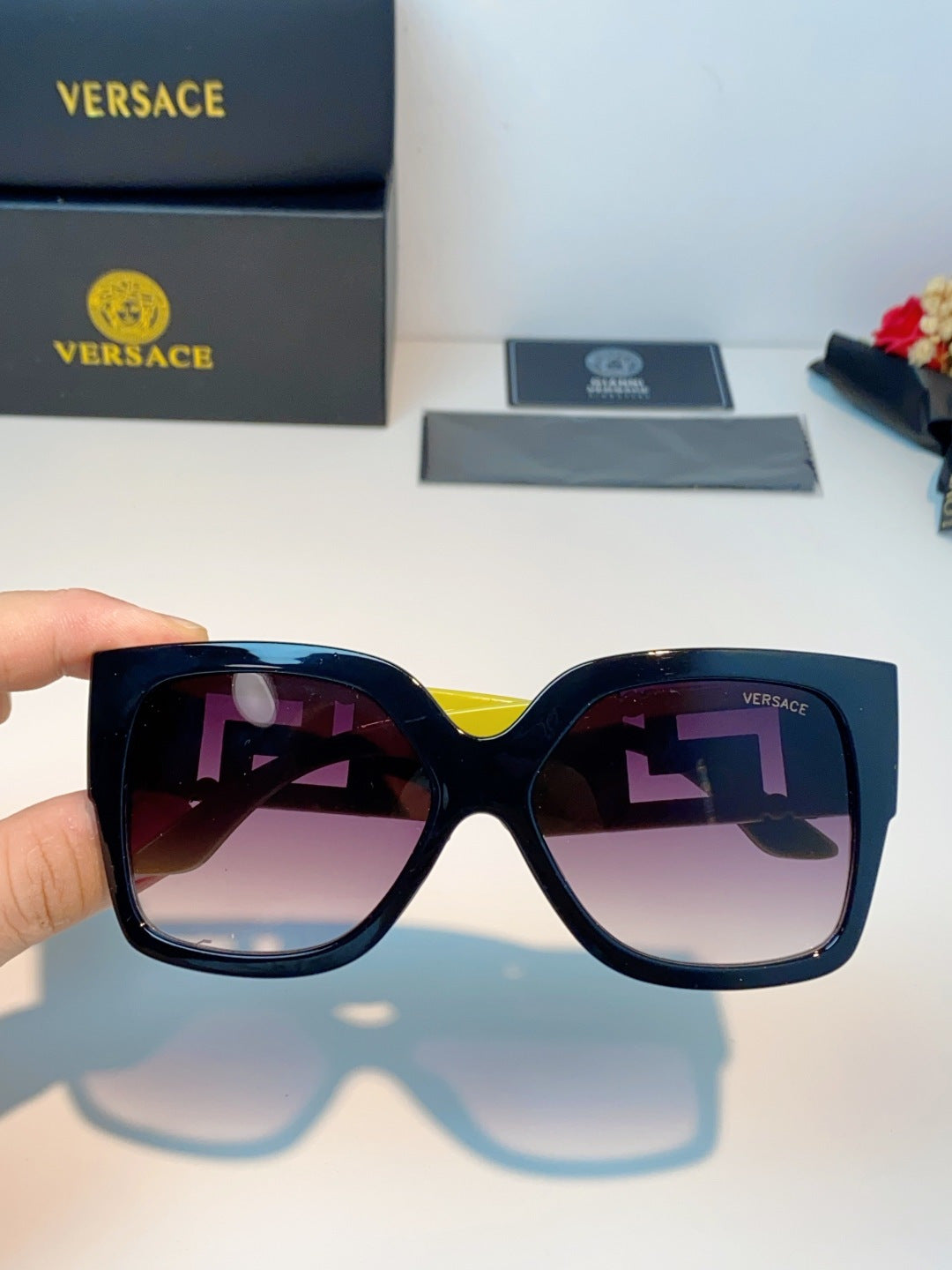 Versace Metal Square Purple Lens Sunglasses for Men & Women - 372482 - detail image 4
