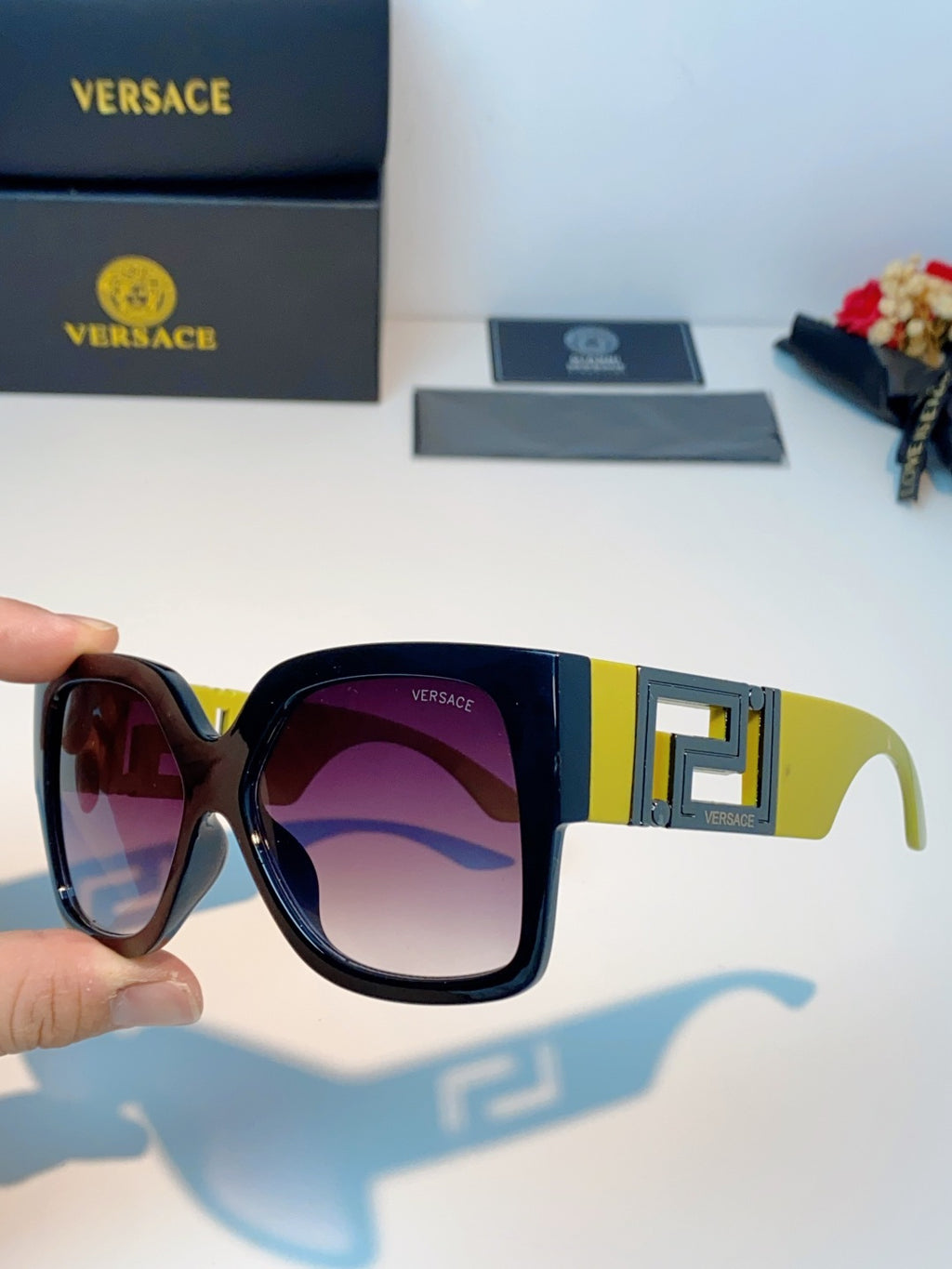 Versace Metal Square Purple Lens Sunglasses for Men & Women - 372482 - detail image 6