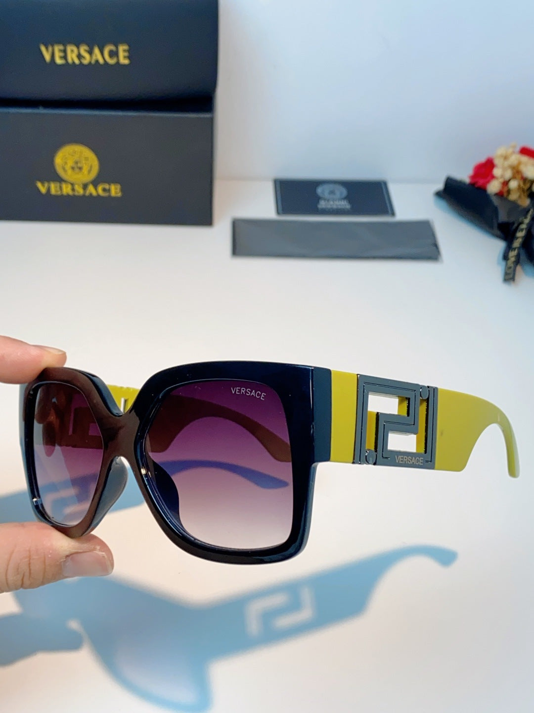 Versace Metal Square Purple Lens Sunglasses for Men & Women - 372482 - detail image 6