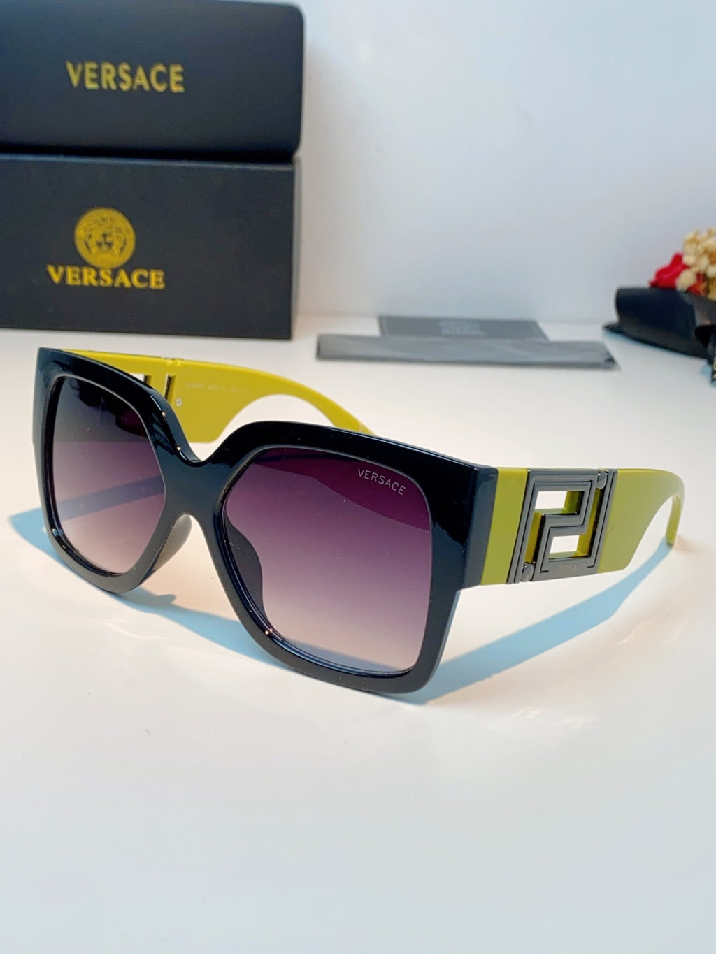 Versace Metal Square Purple Lens Sunglasses for Men & Women - 372482