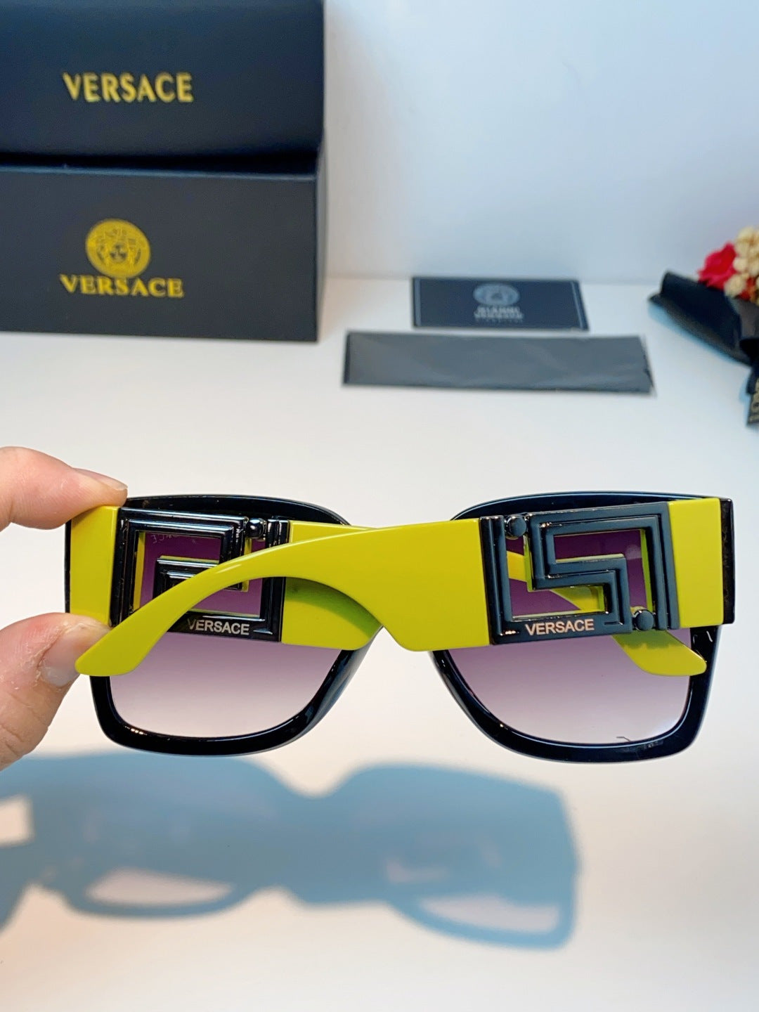 Versace Metal Square Purple Lens Sunglasses for Men & Women - 372482 - detail image 5