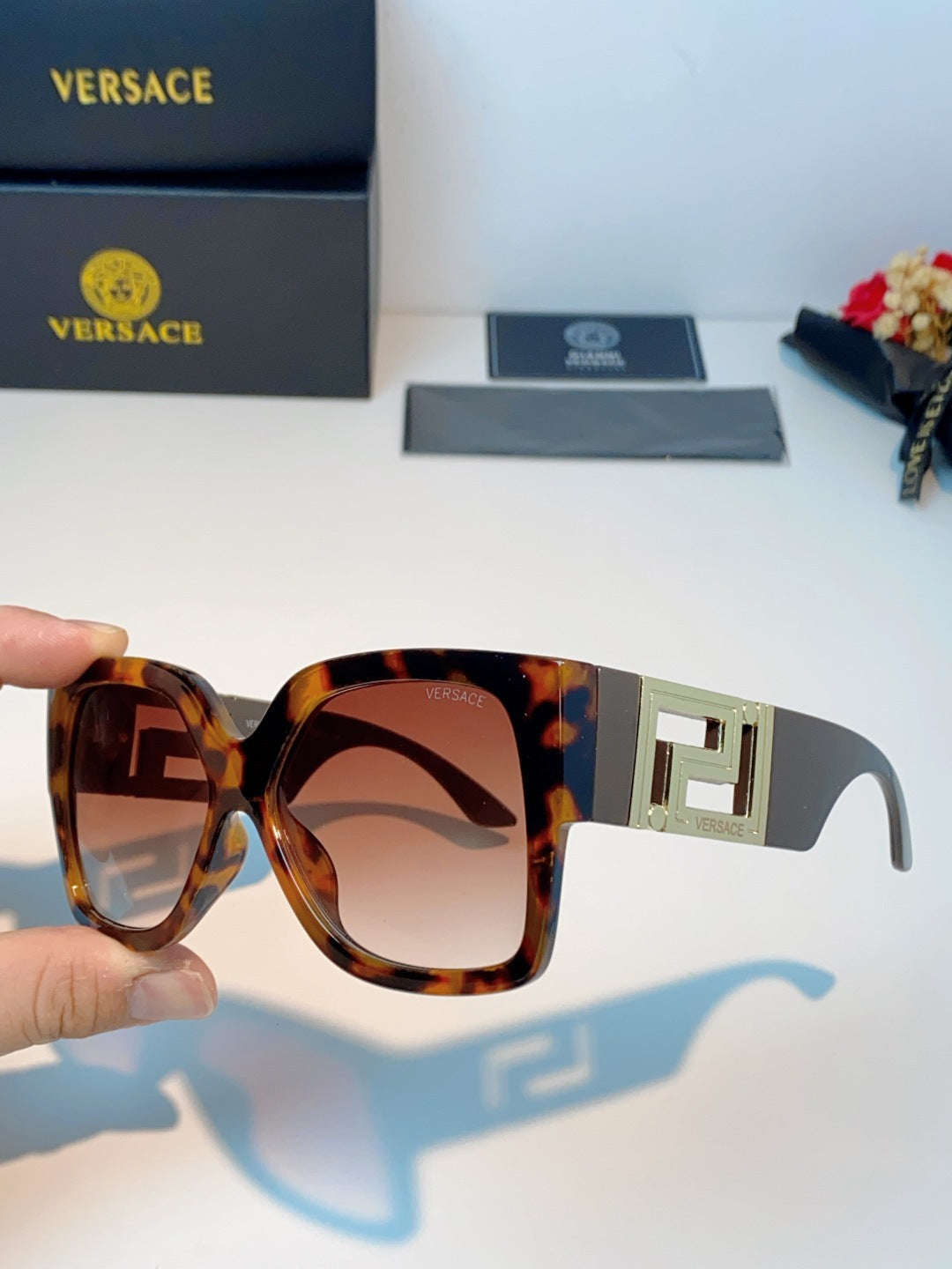 Versace Metal Square Red Lens Sunglasses for Men & Women - detail image 6