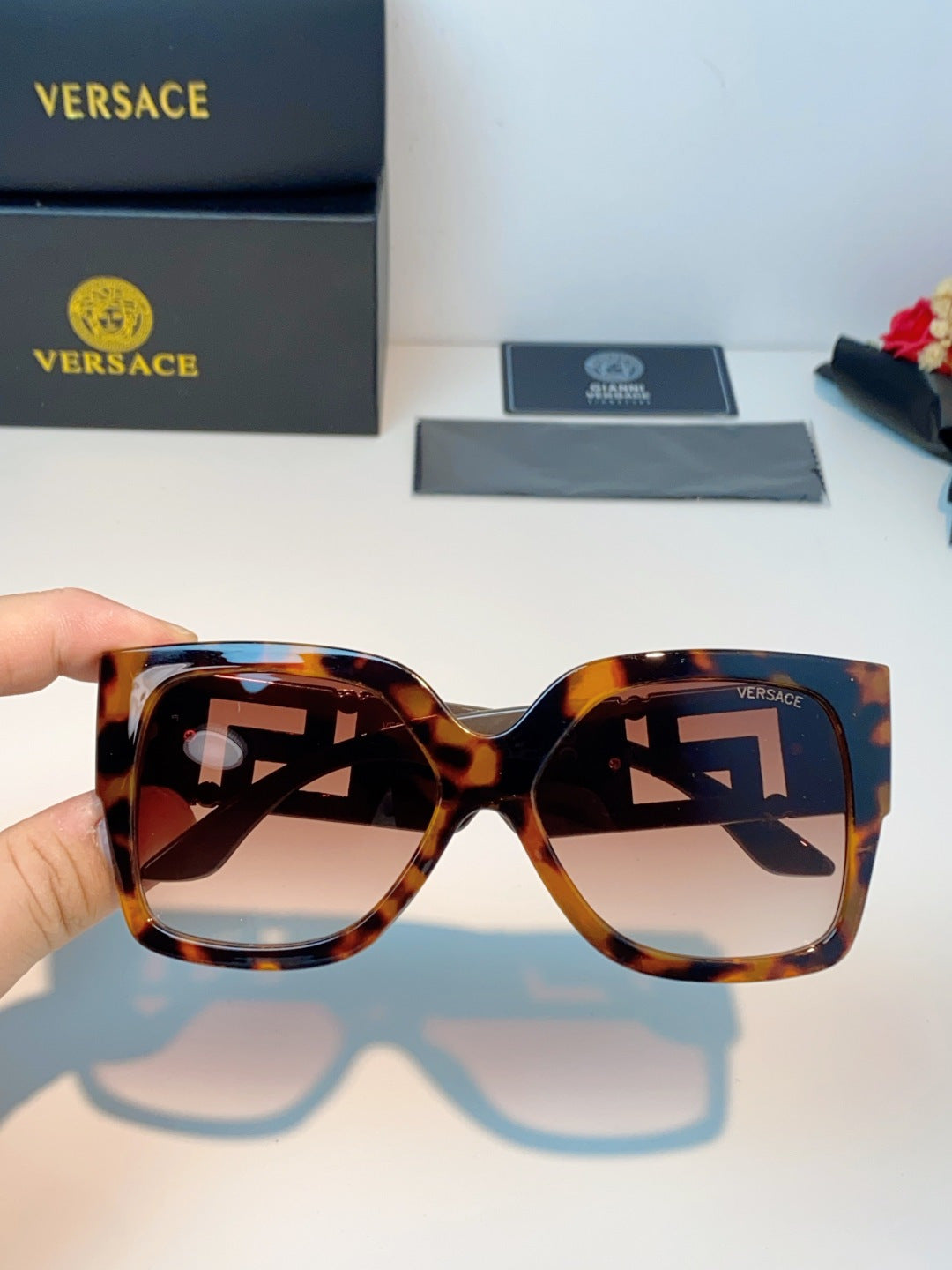 Versace Metal Square Red Lens Sunglasses for Men & Women - detail image 4