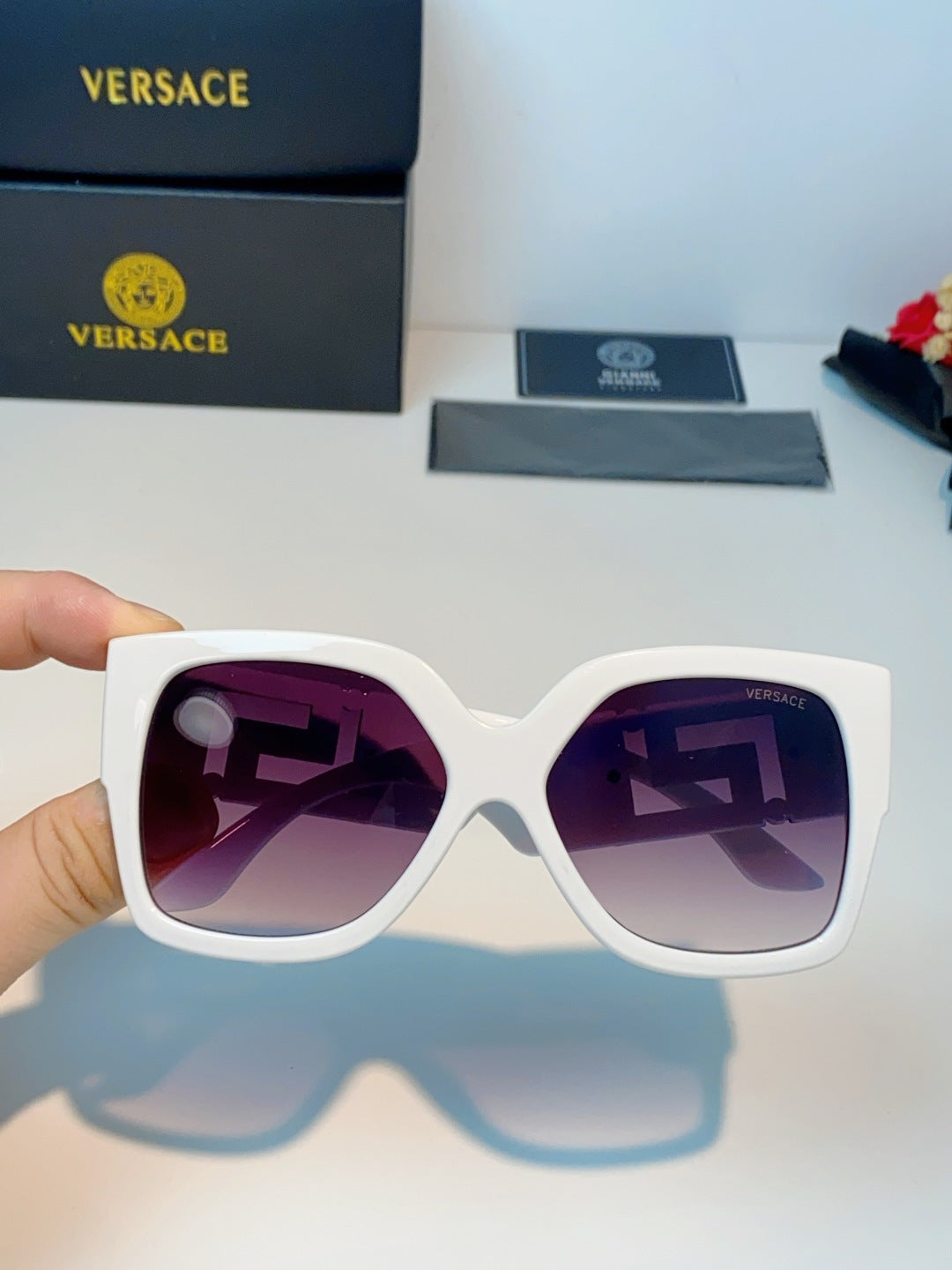 Versace Metal Square Purple Lens Sunglasses for Men & Women - 372484 - detail image 4