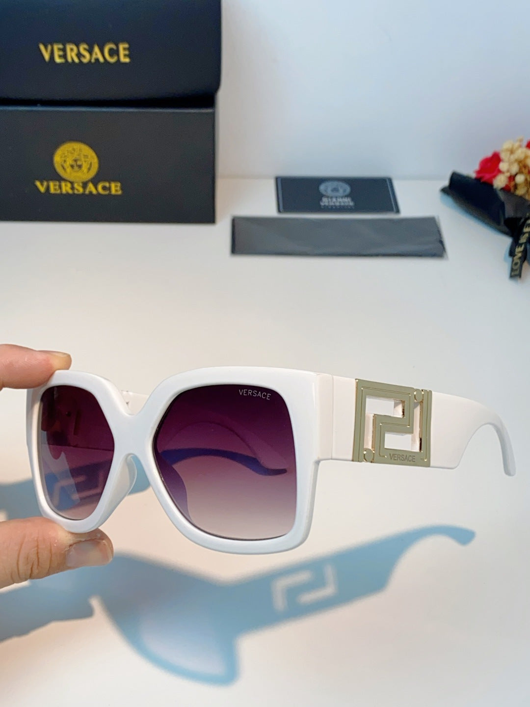 Versace Metal Square Purple Lens Sunglasses for Men & Women - 372484 - detail image 6