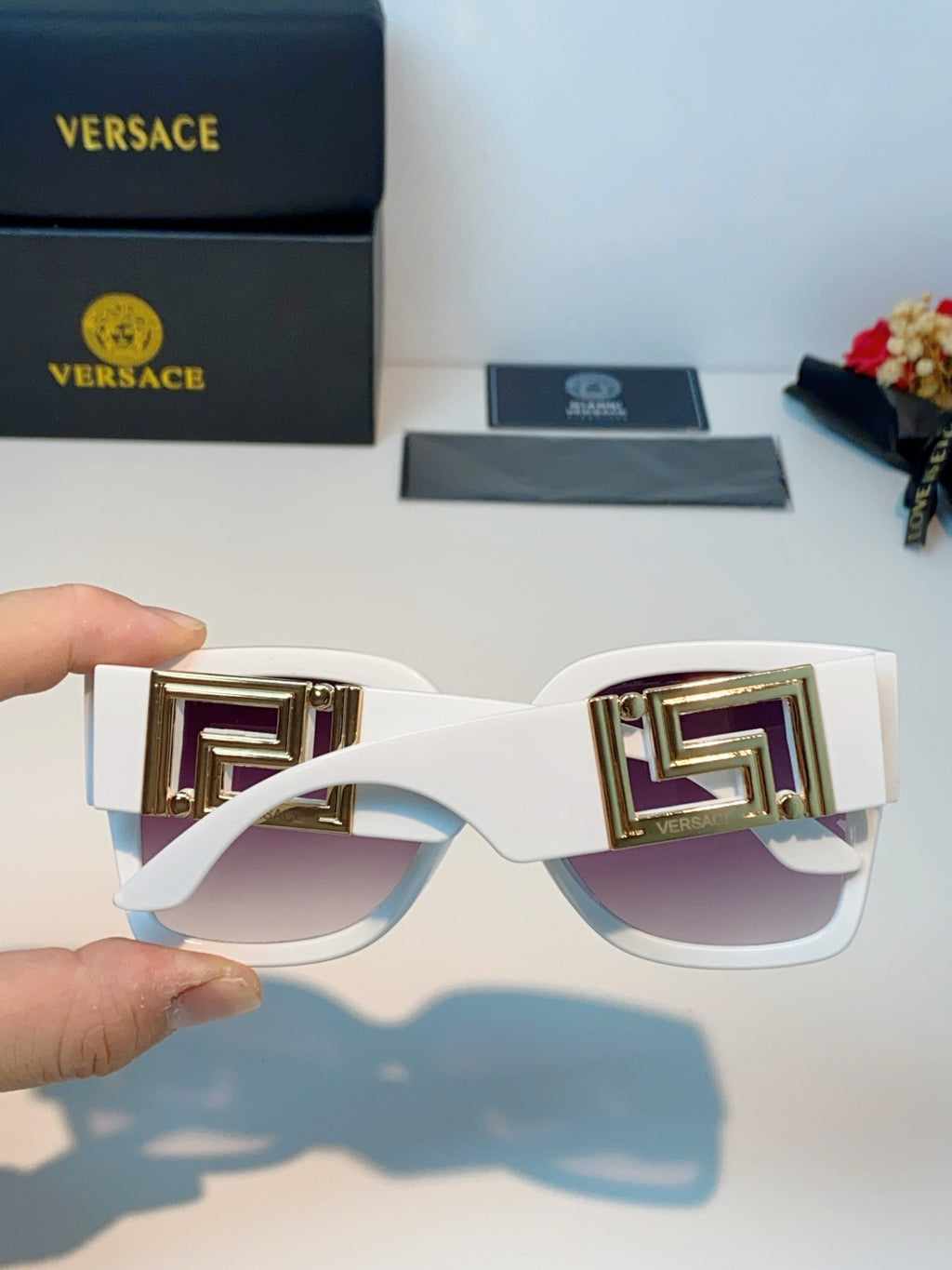 Versace Metal Square Purple Lens Sunglasses for Men & Women - 372484 - detail image 5