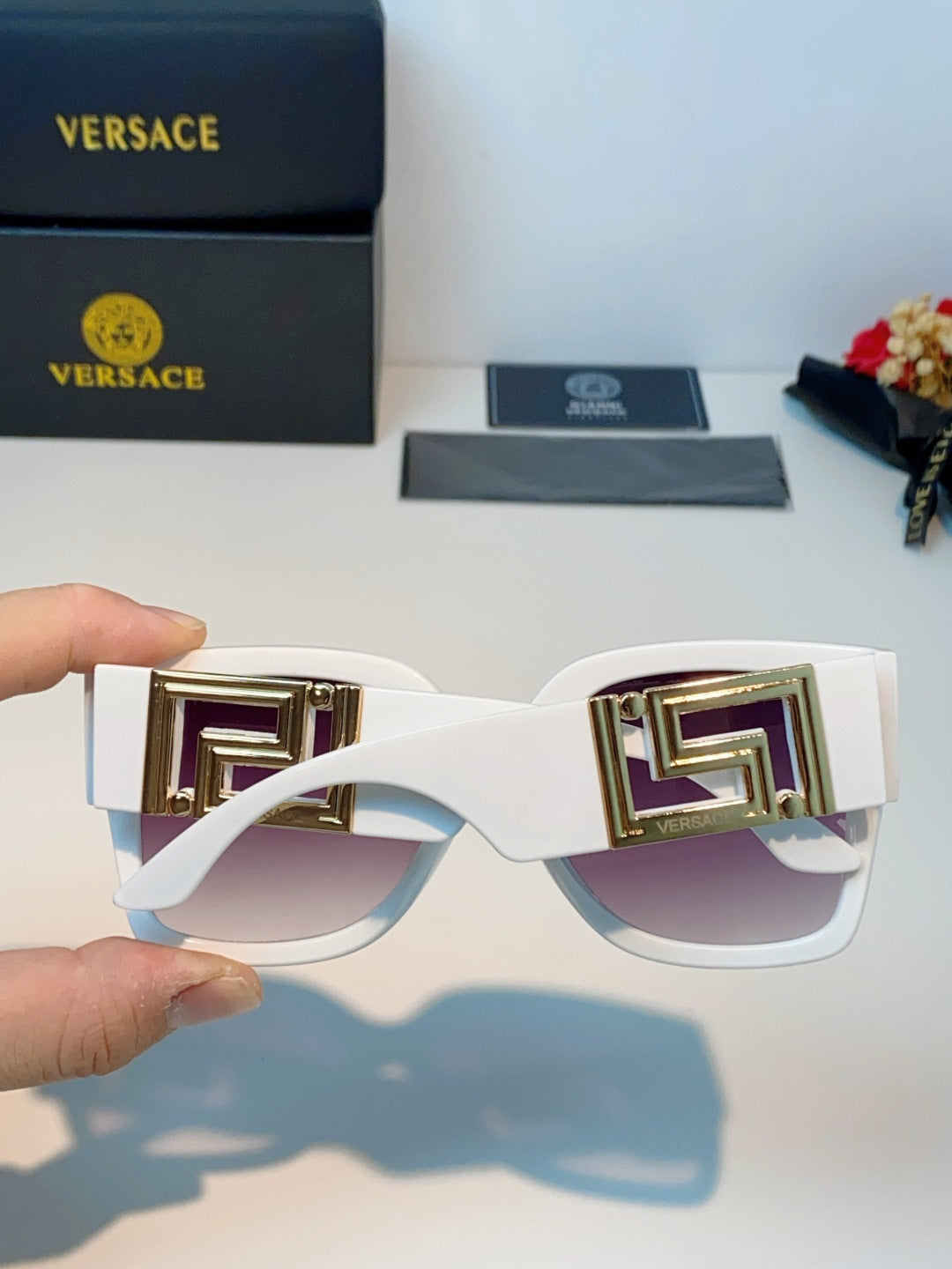 Versace Metal Square Purple Lens Sunglasses for Men & Women - 372484 - detail image 5