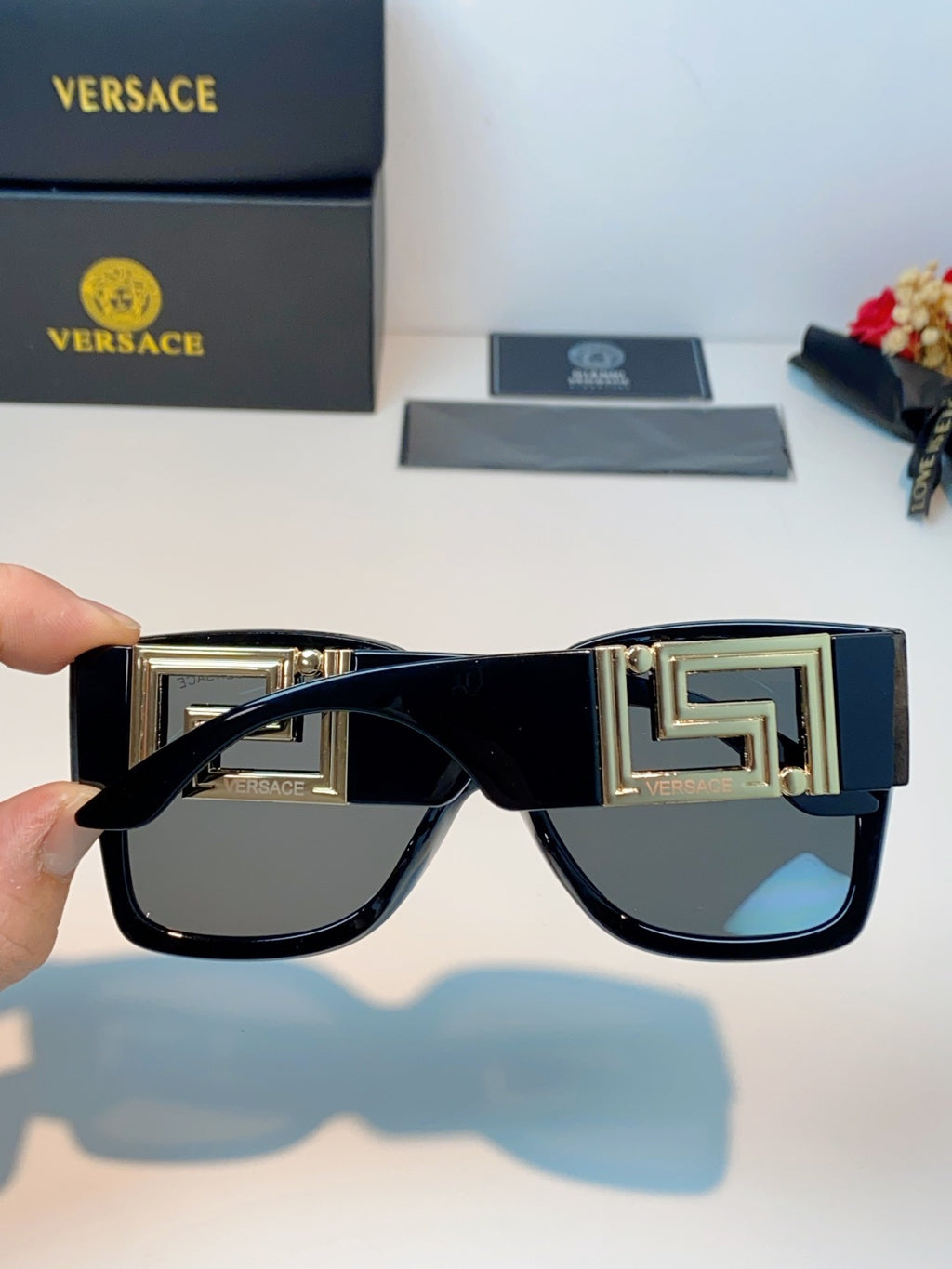 Versace Metal Square Blue Lens Sunglasses for Men & Women - 372485 - detail image 5