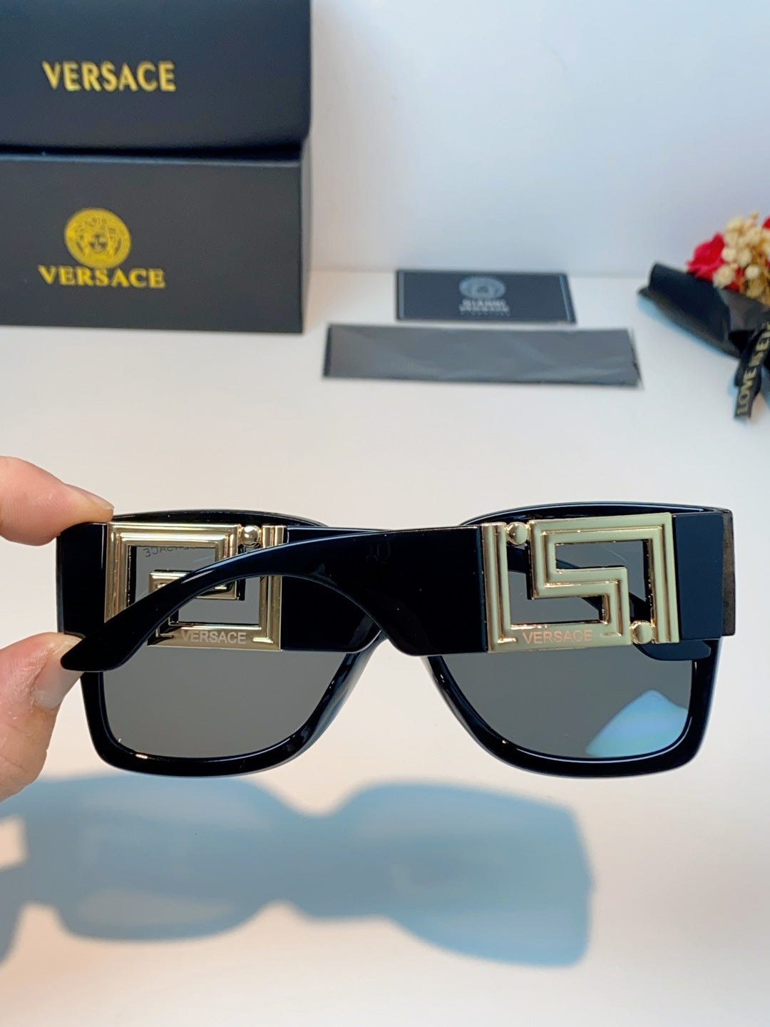 Versace Metal Square Blue Lens Sunglasses for Men & Women - 372485 - detail image 5