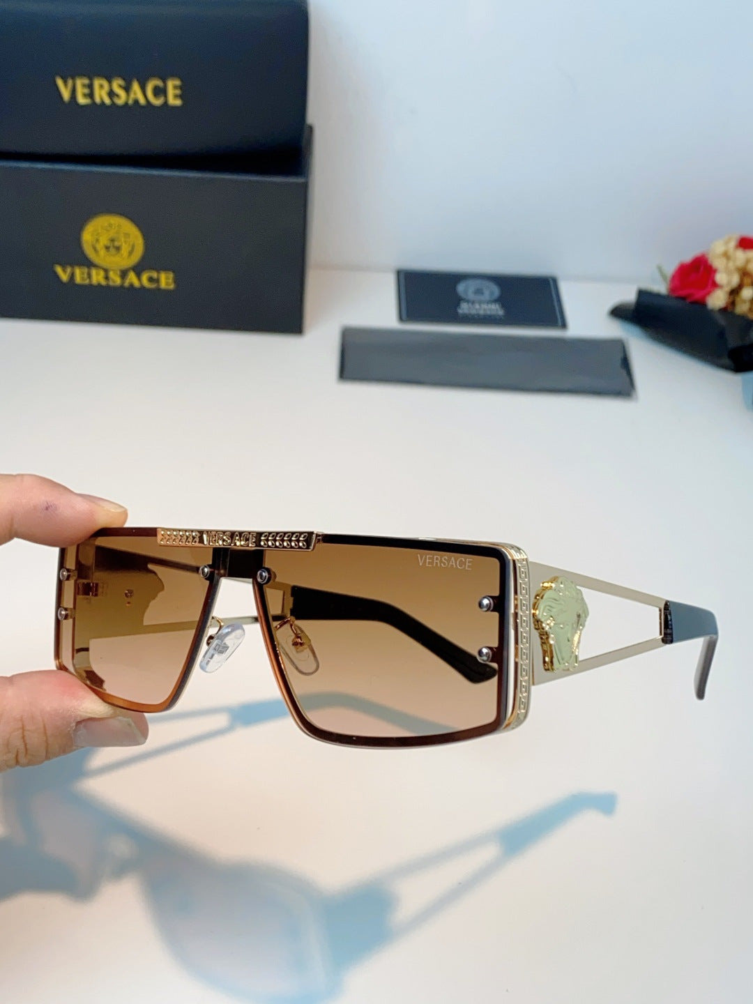Versace Metal Square Gold Lens Sunglasses for Men & Women - 372494 - detail image 6