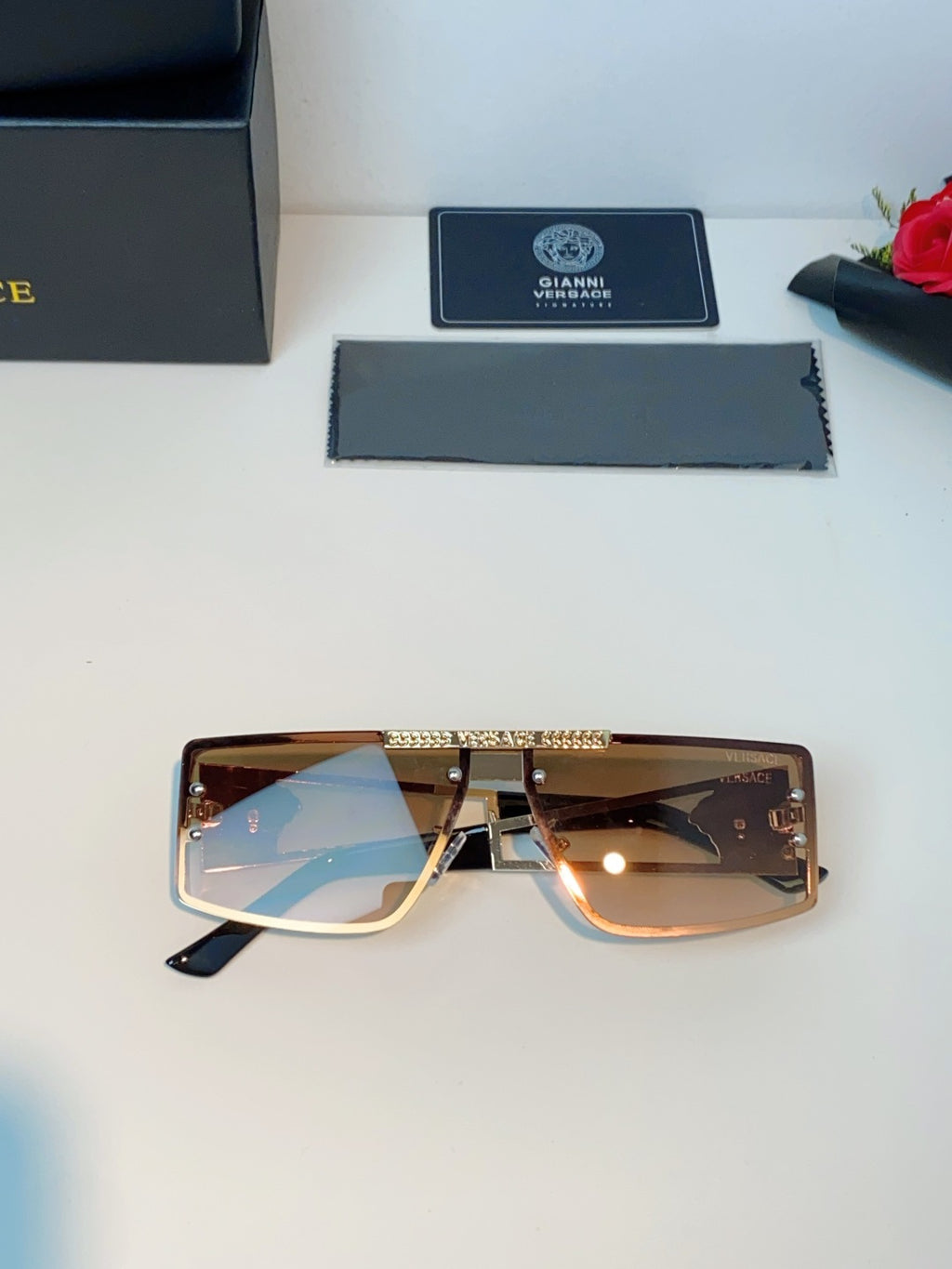 Versace Metal Square Gold Lens Sunglasses for Men & Women - 372494 - detail image 9