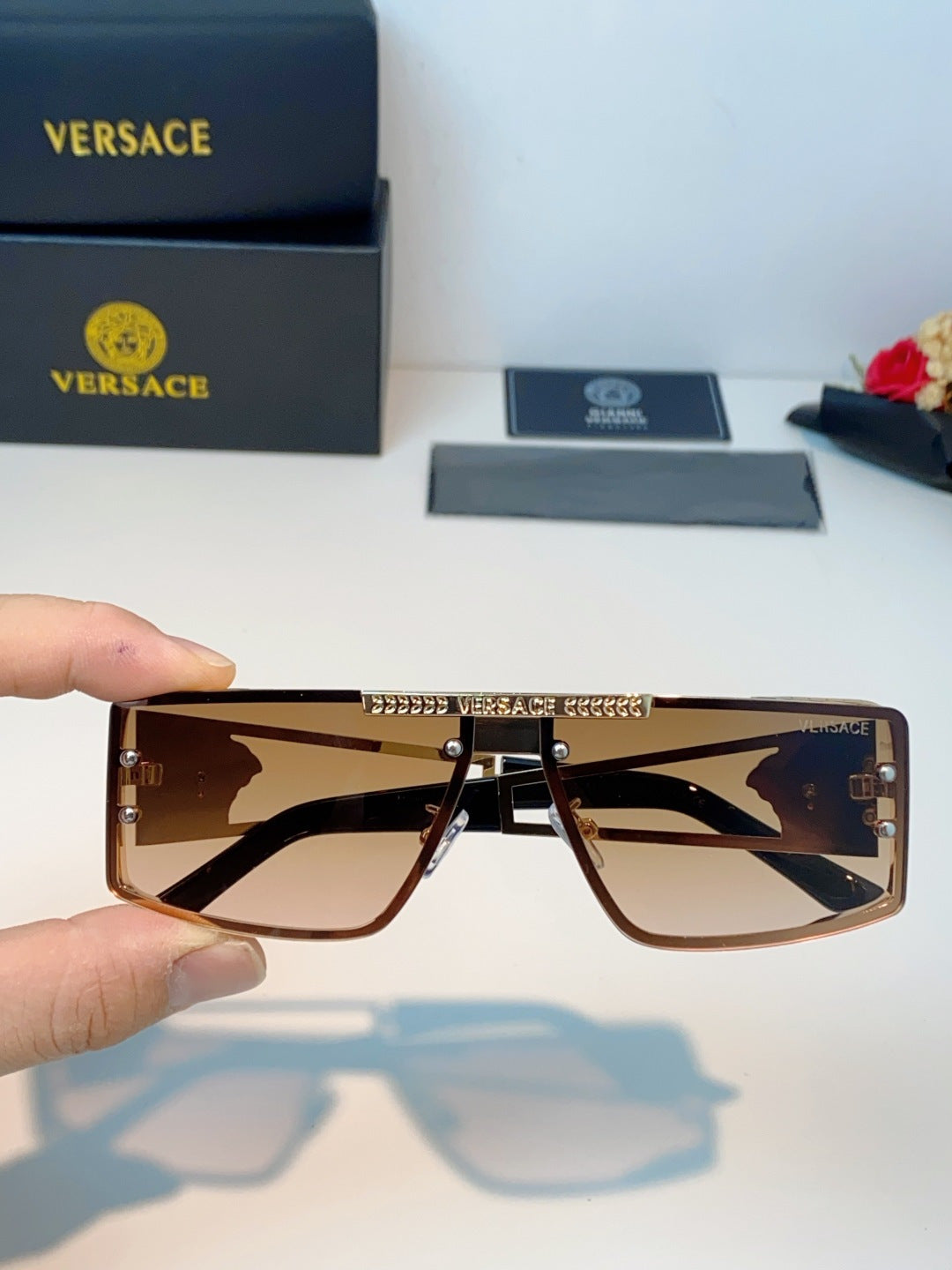 Versace Metal Square Gold Lens Sunglasses for Men & Women - 372494 - detail image 4