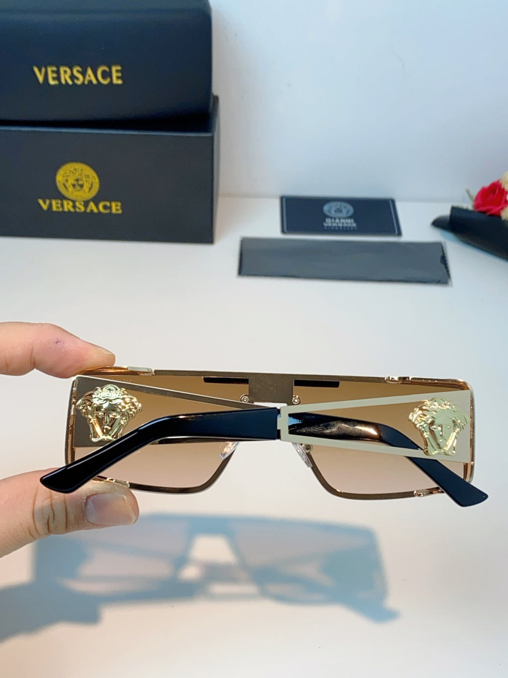 Versace Metal Square Gold Lens Sunglasses for Men & Women - 372494 - detail image 5