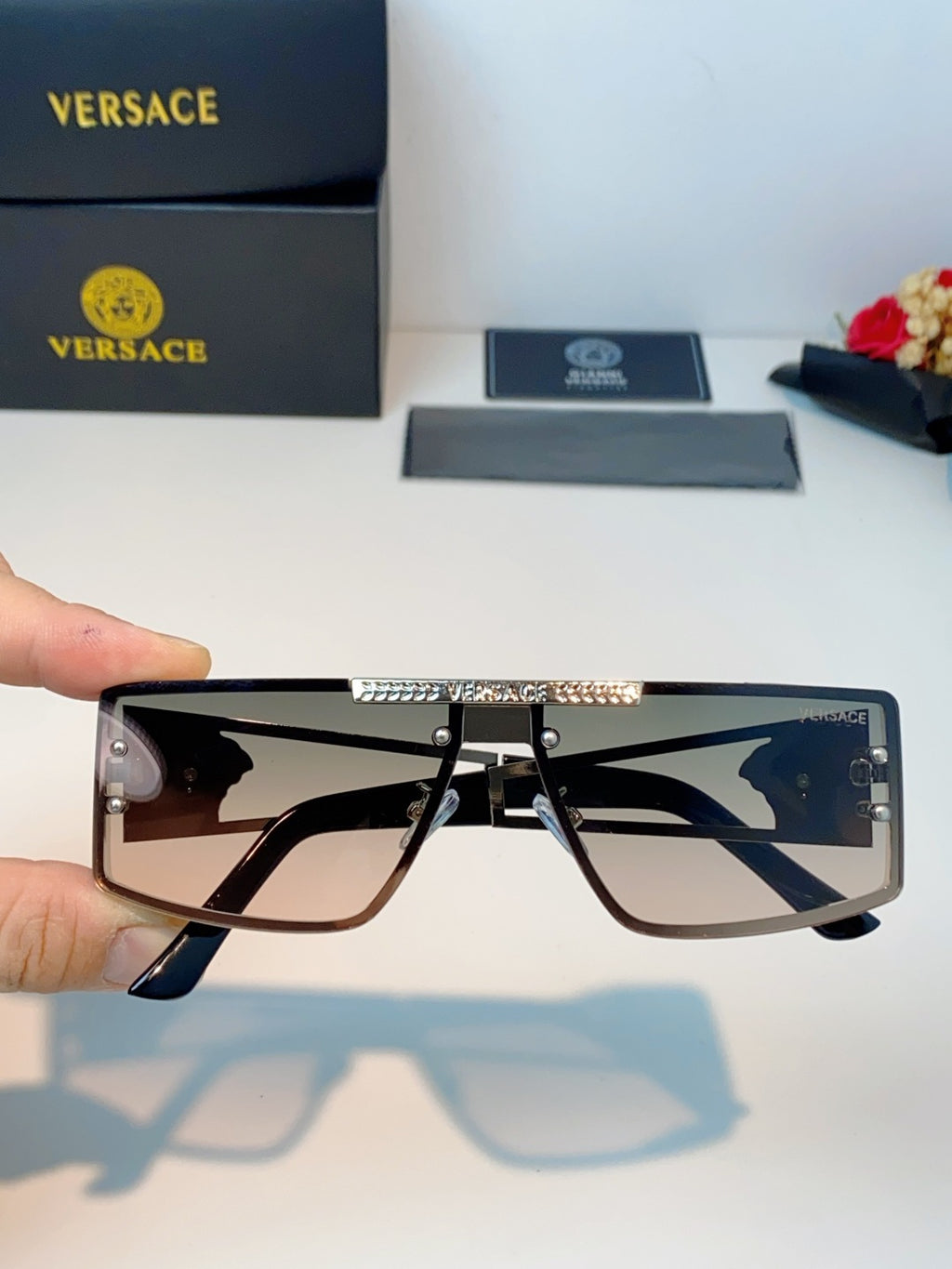 Versace Metal Square Gray Lens Sunglasses for Men & Women - 372495 - detail image 4