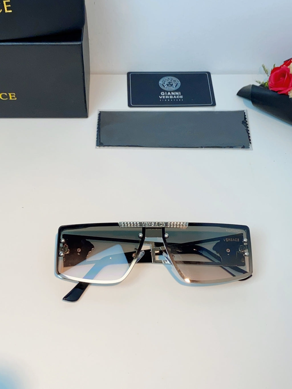 Versace Metal Square Gray Lens Sunglasses for Men & Women - 372495 - detail image 9