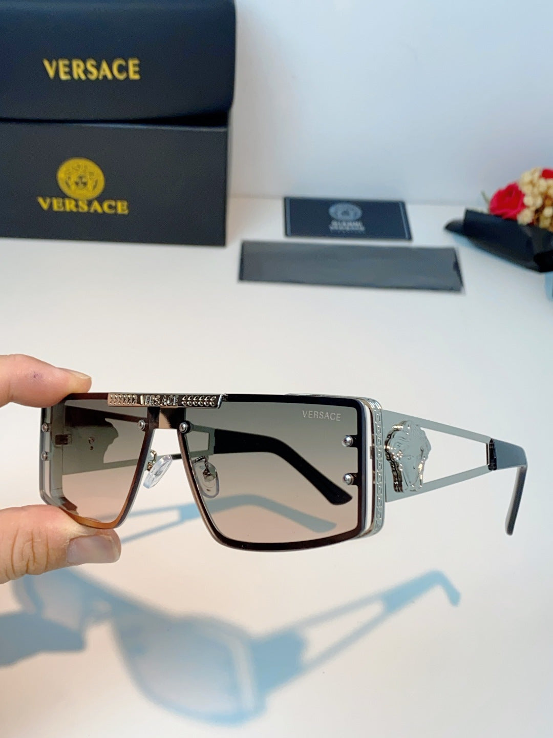 Versace Metal Square Gray Lens Sunglasses for Men & Women - 372495 - detail image 6