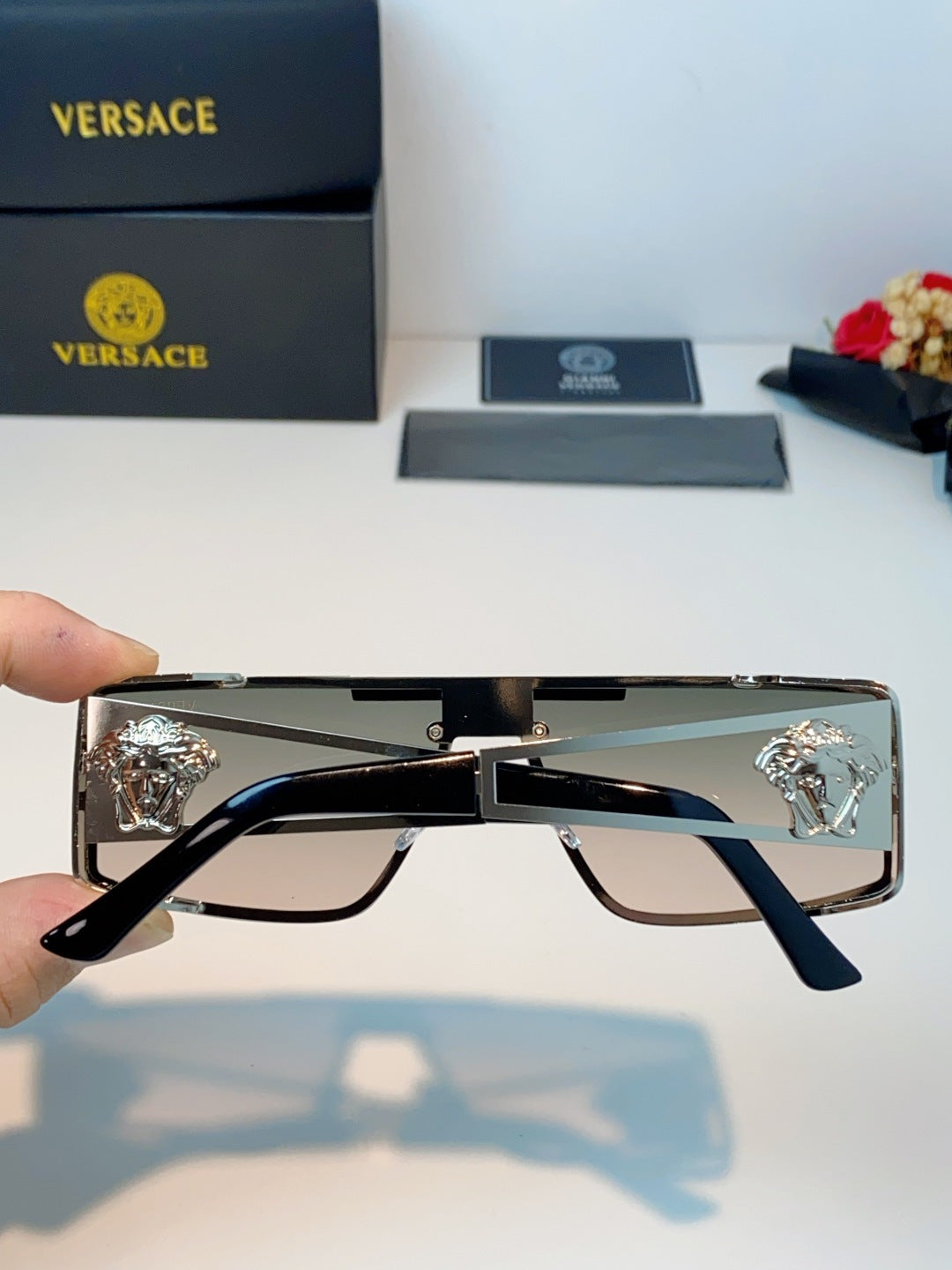 Versace Metal Square Gray Lens Sunglasses for Men & Women - 372495 - detail image 5