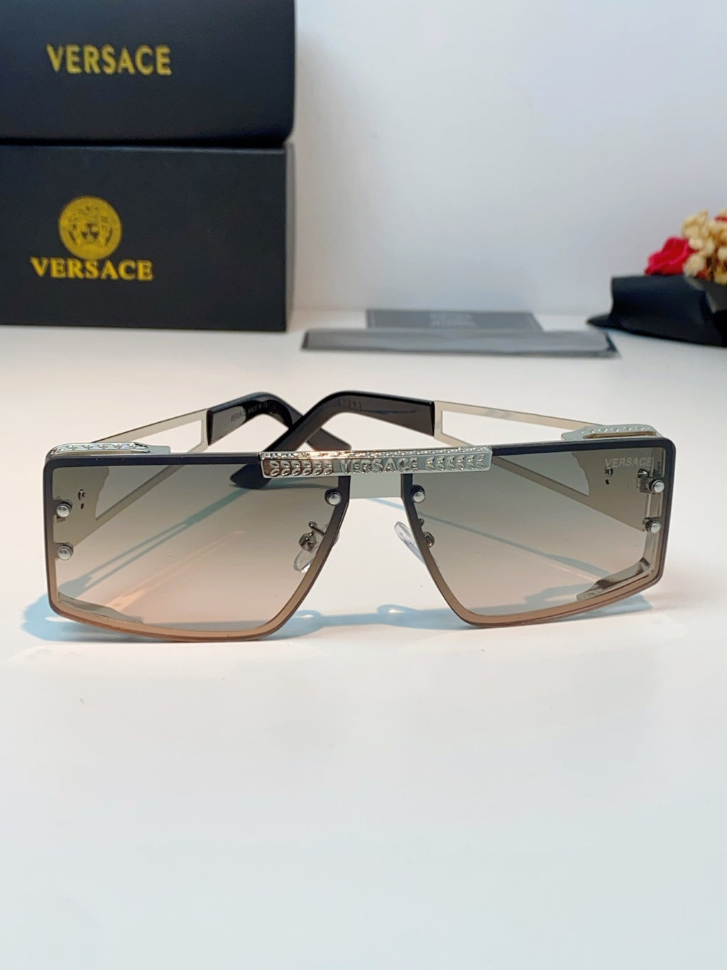 Versace Metal Square Gray Lens Sunglasses for Men & Women - 372495 - detail image 2