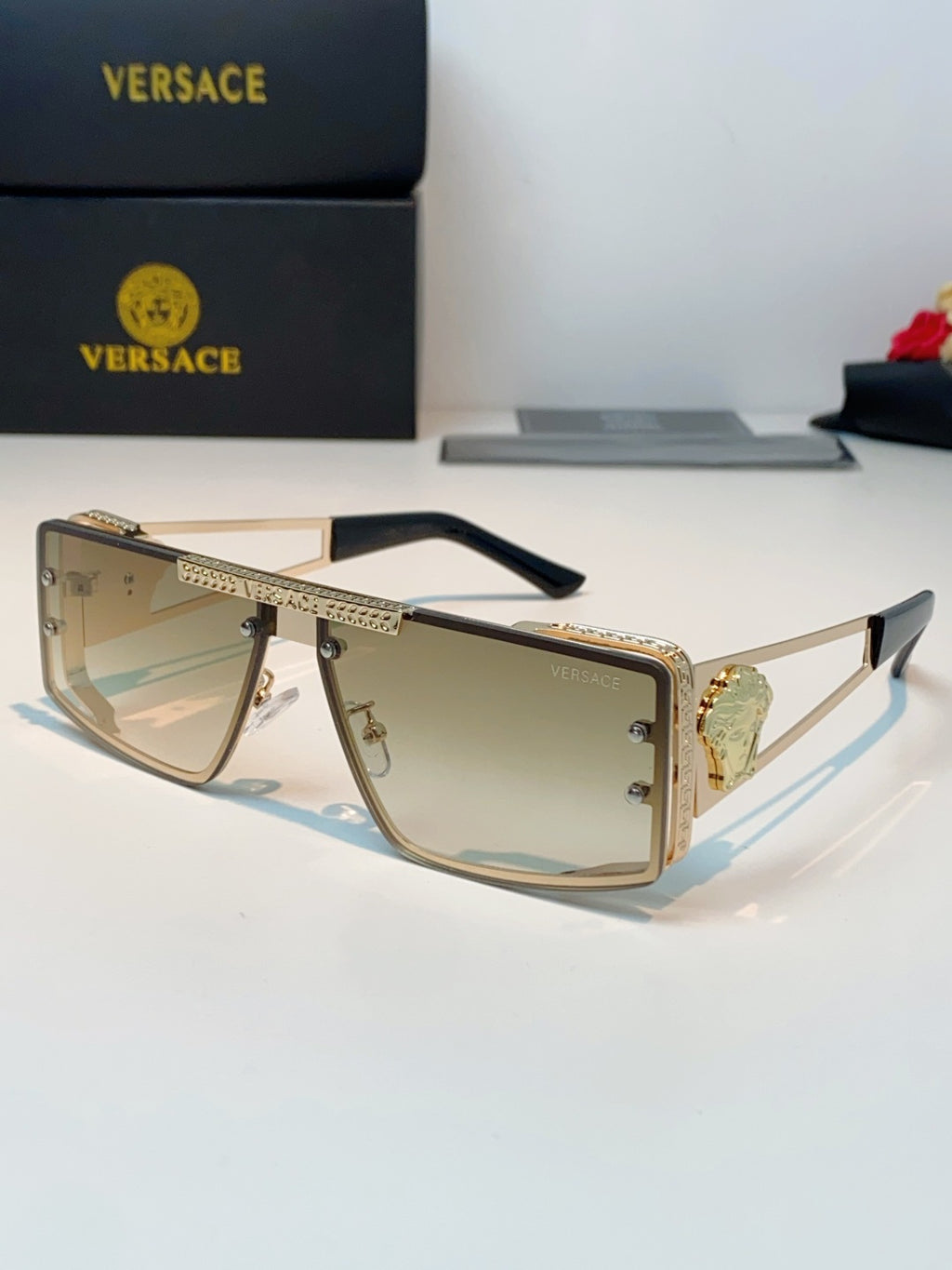 Versace Metal Square Gold Lens Sunglasses for Men & Women