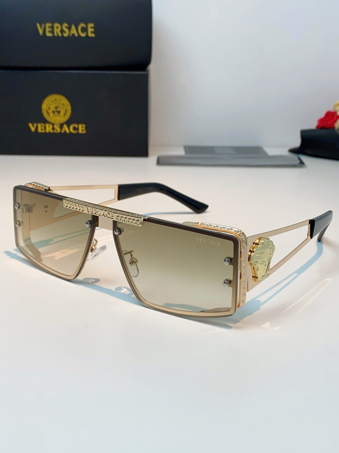 Versace Metal Square Gold Lens Sunglasses for Men & Women