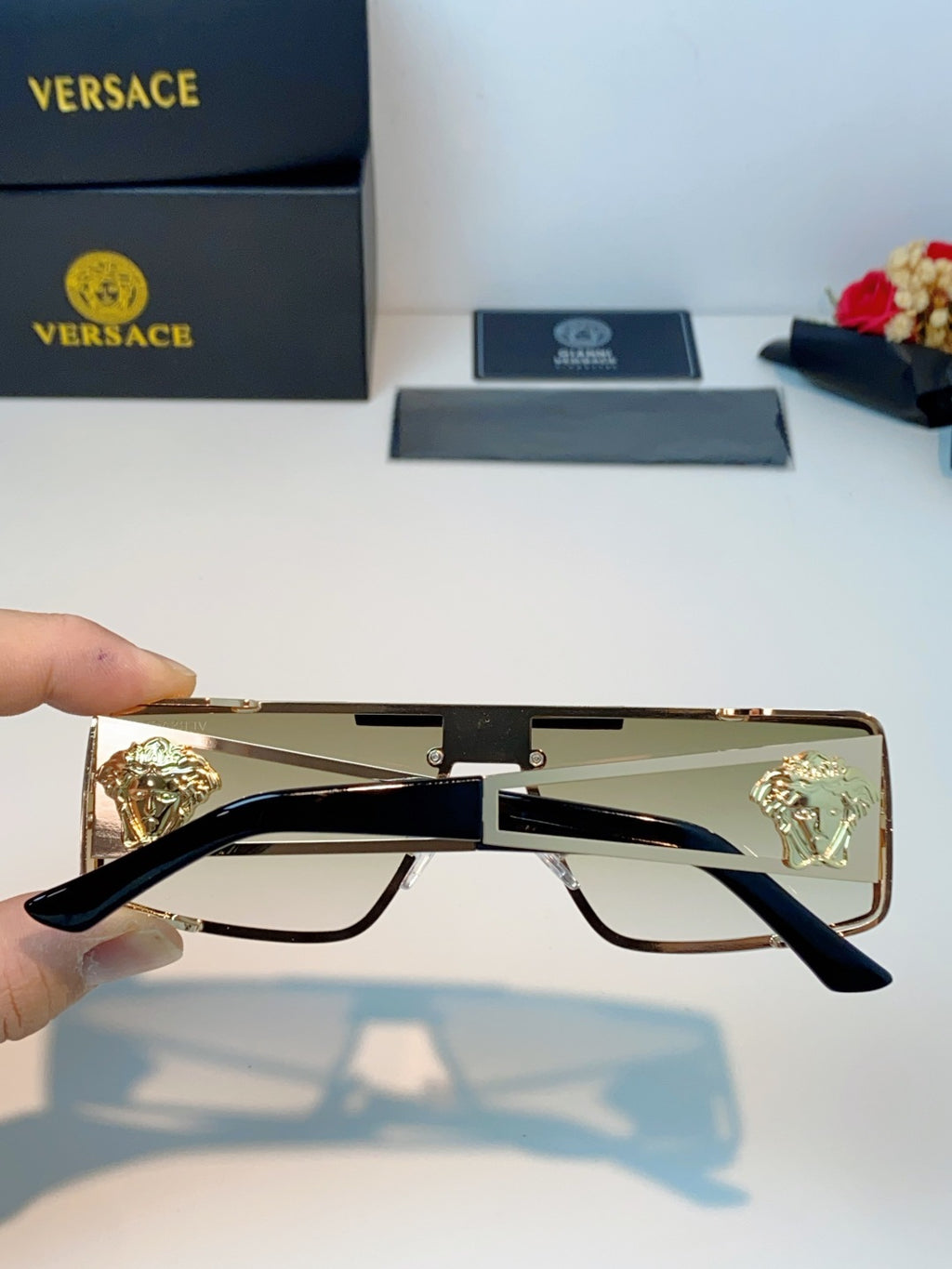 Versace Metal Square Gold Lens Sunglasses for Men & Women - detail image 5