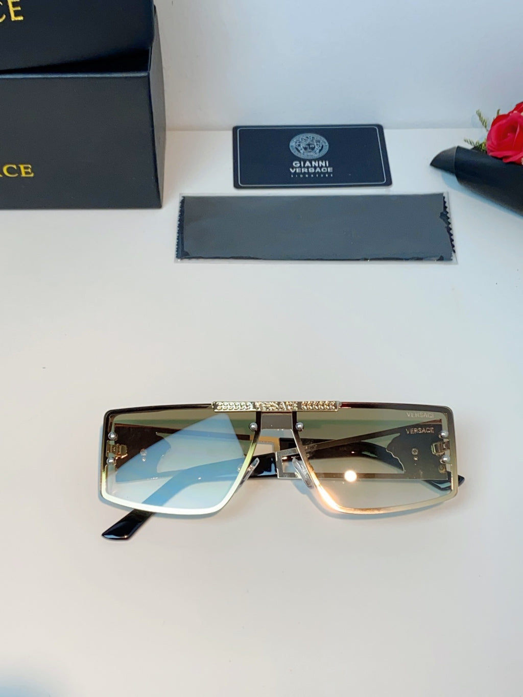 Versace Metal Square Gold Lens Sunglasses for Men & Women - detail image 9