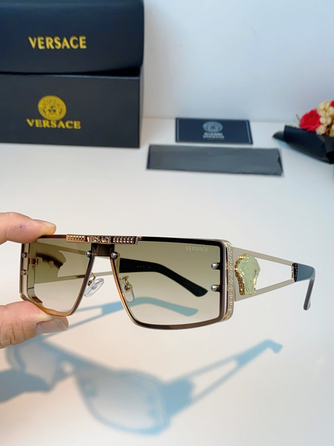Versace Metal Square Gold Lens Sunglasses for Men & Women - detail image 6