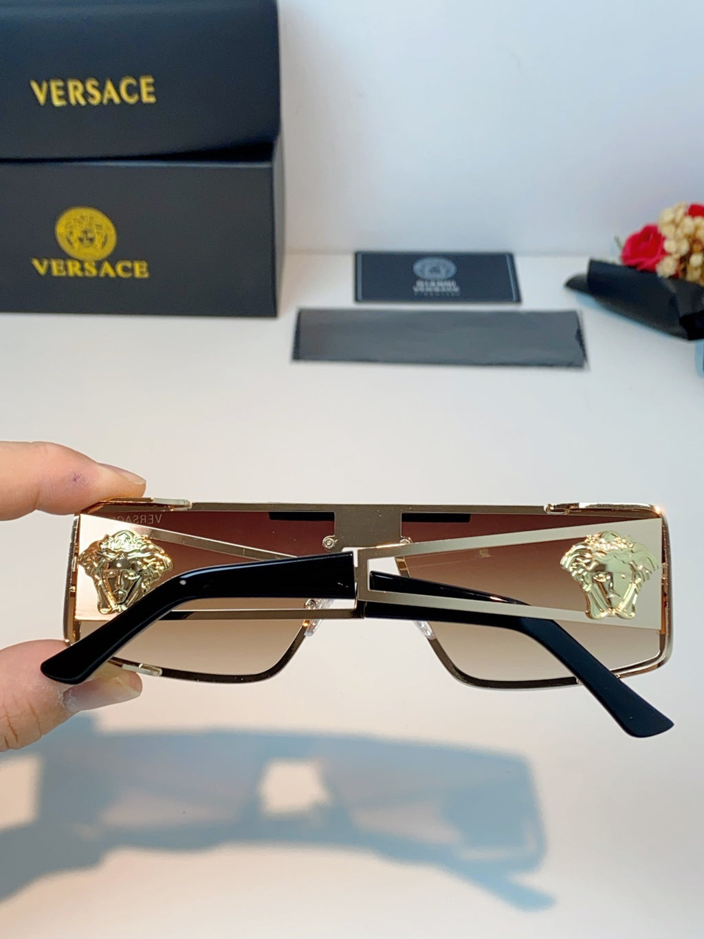 Versace Metal Square Brown Lens Sunglasses for Men & Women - 372497 - detail image 5
