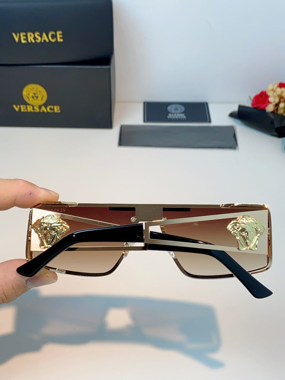 Versace Metal Square Brown Lens Sunglasses for Men & Women - 372497 - detail image 5