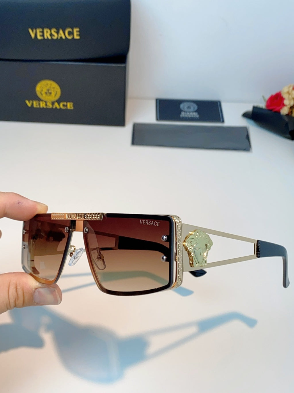 Versace Metal Square Brown Lens Sunglasses for Men & Women - 372497 - detail image 6
