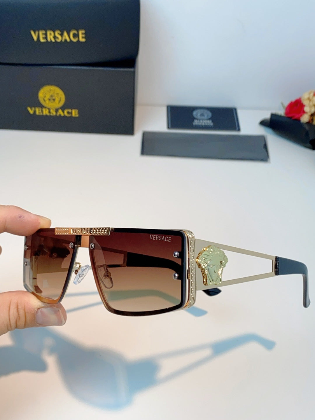 Versace Metal Square Brown Lens Sunglasses for Men & Women - 372497 - detail image 6