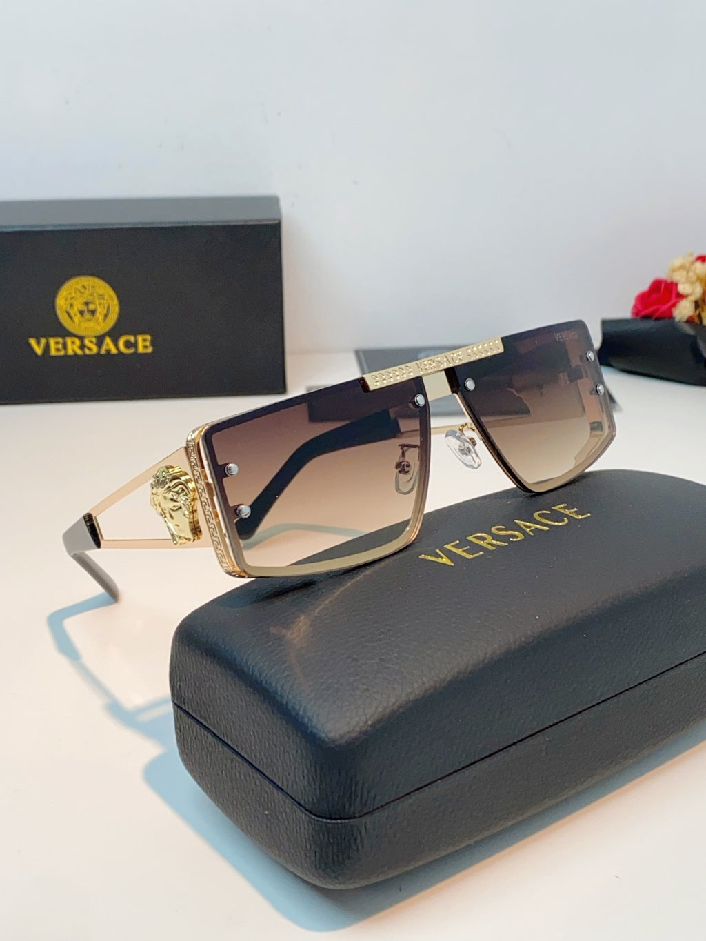 Versace Metal Square Brown Lens Sunglasses for Men & Women - 372497 - detail image 10