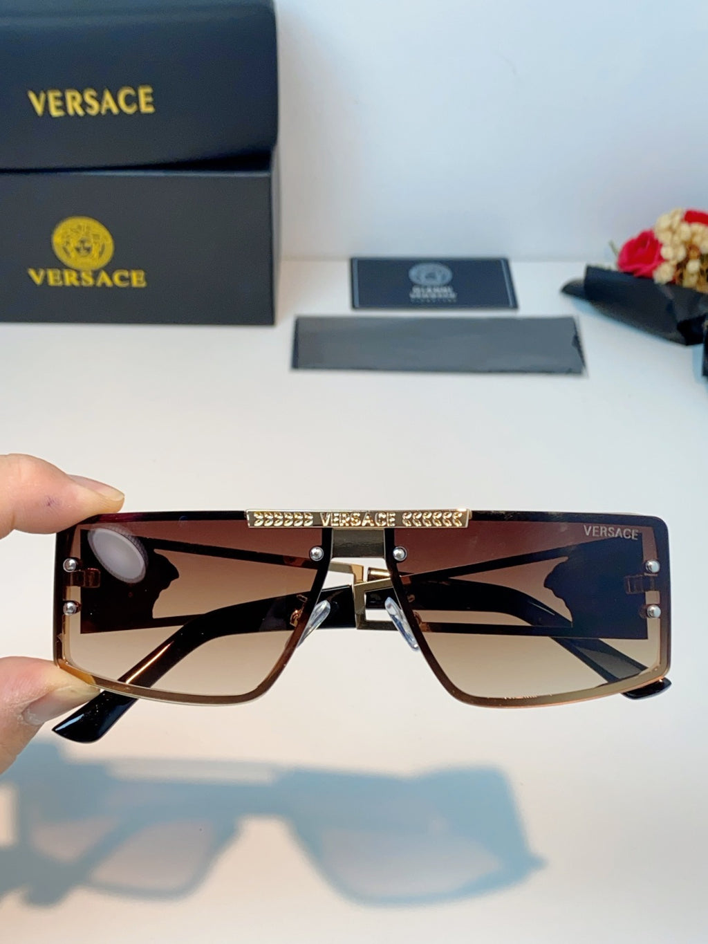 Versace Metal Square Brown Lens Sunglasses for Men & Women - 372497 - detail image 4