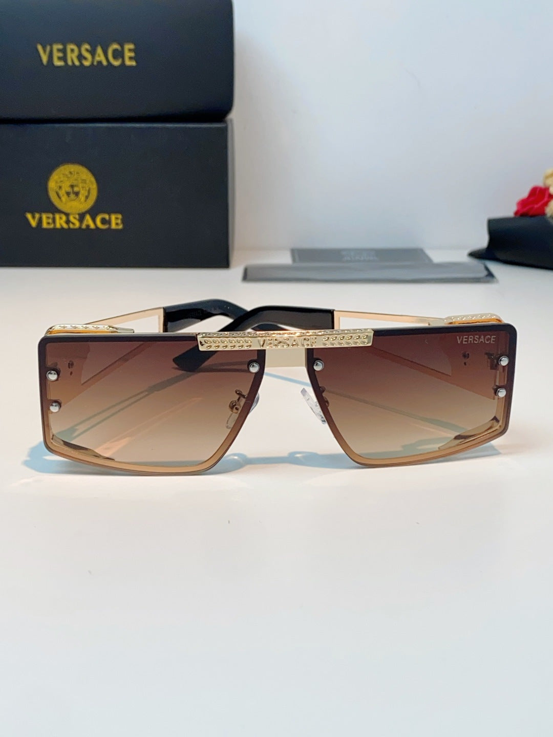 Versace Metal Square Brown Lens Sunglasses for Men & Women - 372497 - detail image 2