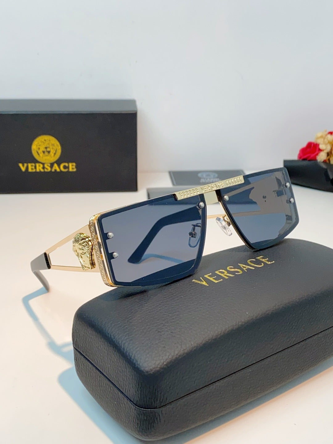 Versace Metal Square Blue Lens Sunglasses for Men & Women - 372498 - detail image 10