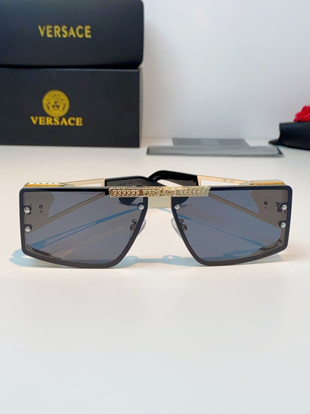 Versace Metal Square Blue Lens Sunglasses for Men & Women - 372498 - detail image 2