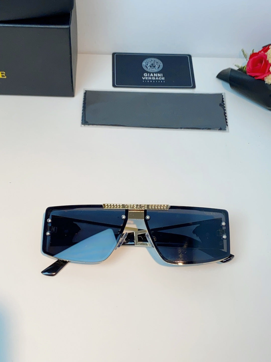 Versace Metal Square Blue Lens Sunglasses for Men & Women - 372498 - detail image 9
