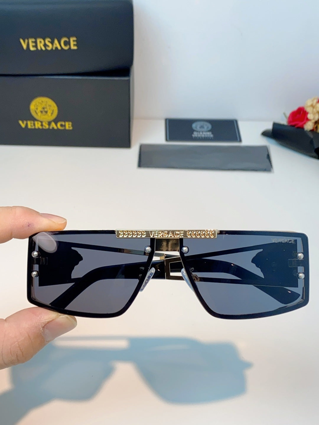 Versace Metal Square Blue Lens Sunglasses for Men & Women - 372498 - detail image 4