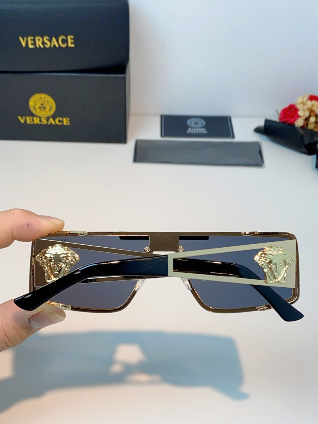 Versace Metal Square Blue Lens Sunglasses for Men & Women - 372498 - detail image 5