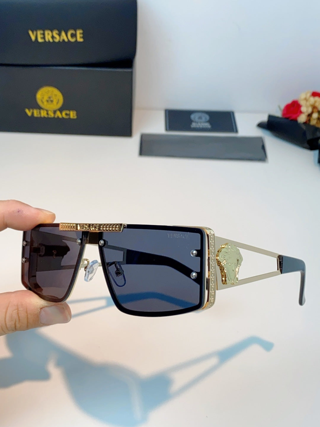 Versace Metal Square Blue Lens Sunglasses for Men & Women - 372498 - detail image 6
